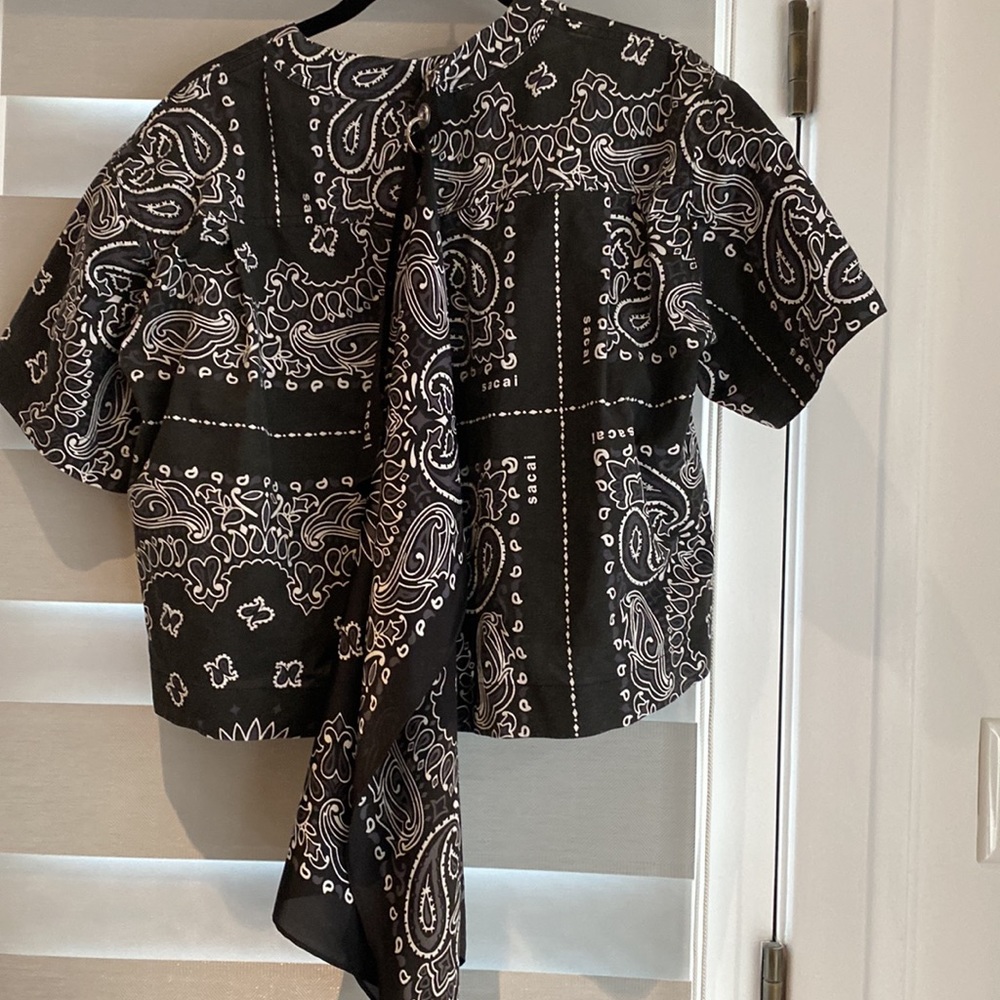 Sacai B/W cotton canvas top with attached silk scarf, size 1 - Picture 7 of 8